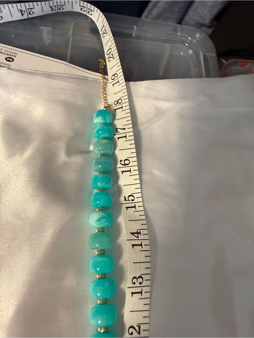 Turquoise Acrylic Beaded Heart Pendant Necklace – Trendy Statement Jewelry - Picture 5 of 6